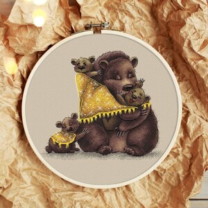 Bear Family Pattern PDF Cross Stitch Embroidery Lkacross Instant Digital Download