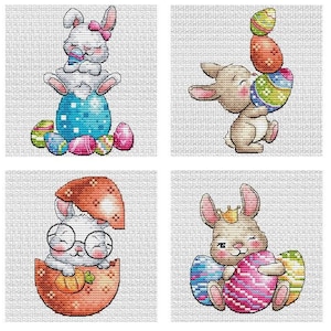 4 Bunny Easter Egg Mini Cross Stitch Pattern PDF, Quick and Cute Projects,  Embroidery Lkacross Instant Digital Download