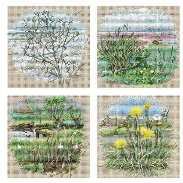 12 PDF Vintage Pattern Cross Stitch Calendar Nature Embroidery Instant Digital Download 1984 Wild Flowers And Plants