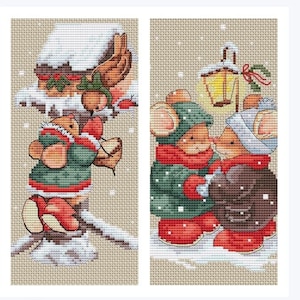 2 Set Mouse Pattern PDF Christmas Cross Stitch Embroidery Instant Digital Download