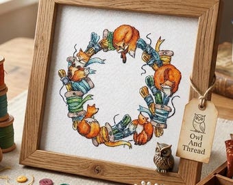 Floss Fox Cross Stitch Pattern, Embroidery Foxes, Craft Room Decor (PDF Download)