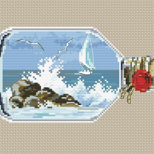 Sea Bottle PDF Pattern Cross Stitch Boat Summer Instant Digital Download