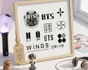 BTS Cross Stitch Pattern Set, Kpop Logo Embroidery (PDF Download