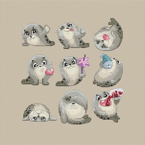 Seal Sampler PDF Cross Stitch Pattern Sea Animal Instant Digital Download