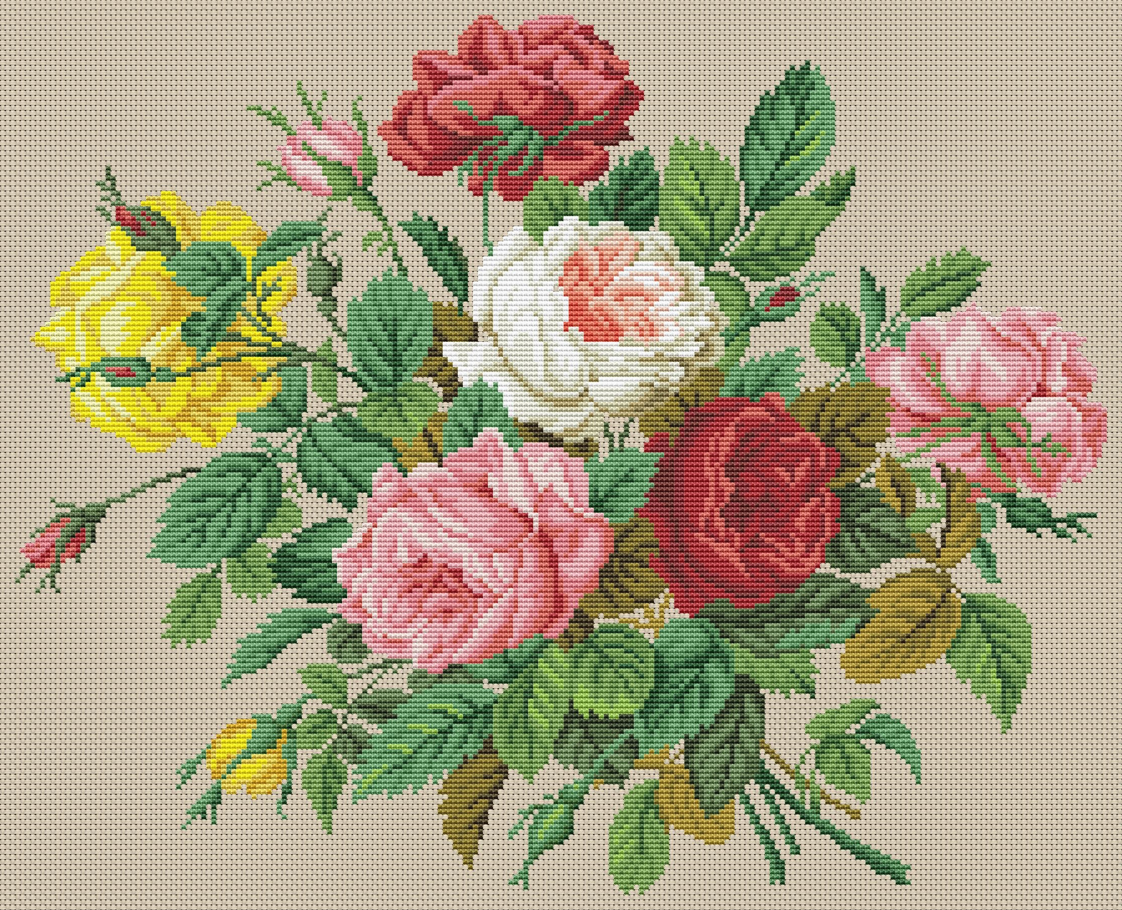 PDF Antique Pattern Cross Stitch Roses Summer Flower Etsy