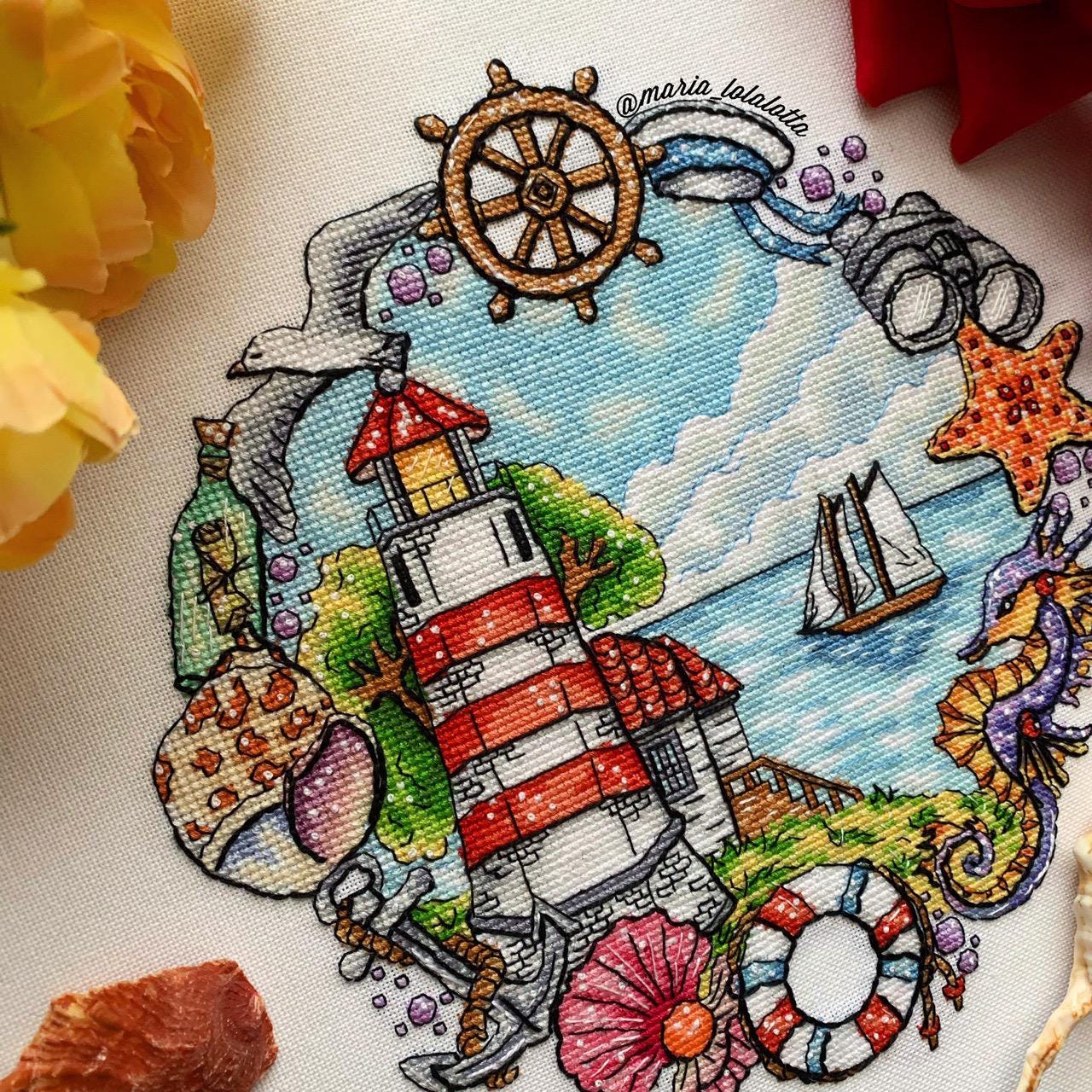 Lighthouse PDF Pattern Cross Stitch Sea Nature Embroidery Instant ...