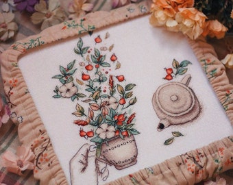 Pattern PDF Cross Stitch Cotton RoseHip Flower Plant Embroidery Lkacross Instant Digital Download