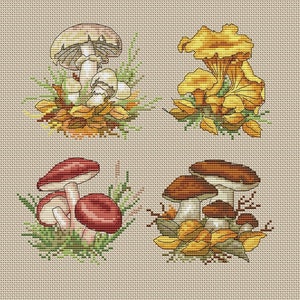 4 Mushroom PDF Cross Stitch Pattern Instant Digital Download