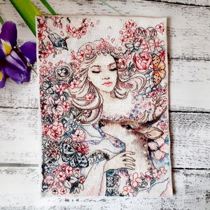 Woman Lady Spring Pattern PDF Cross Stitch Flower Embroidery Lkacross Instant Digital Download
