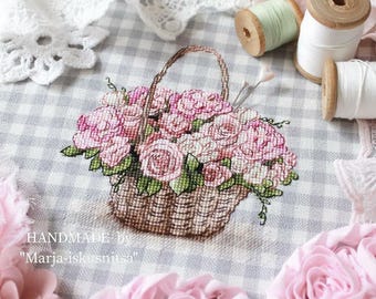 Basket Flower Rose Pattern Cross Stitch PDF Instant Digital