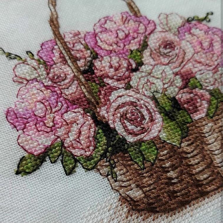 Basket Flower Rose Pattern Cross Stitch PDF Instant Digital