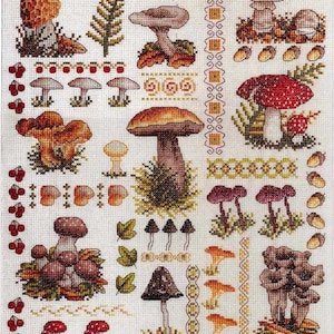 Vintage Pattern Cross Stitch Mushroom Sampler PDF Instant Digital Download