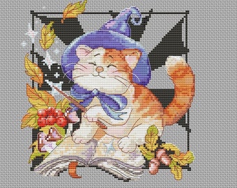 Halloween Katze Kreuzstich-Muster: Märchenzauber (PDF-Muster)