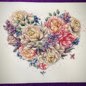 Heart Spring Flower Pattern PDF Cross Stitch Embroidery Lkacross Instant Digital Download