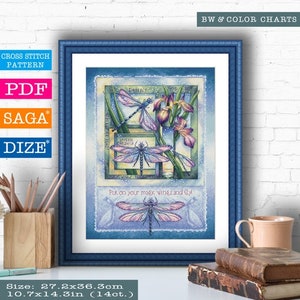 Dragonfly Pattern PDF Cross Stitch Insect Night Embroidery Lkacross Instant Digital Download