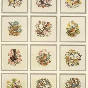 12 PDF Vintage Pattern Cross Stitch Calendar Birds Embroidery Instant Digital Download 1987