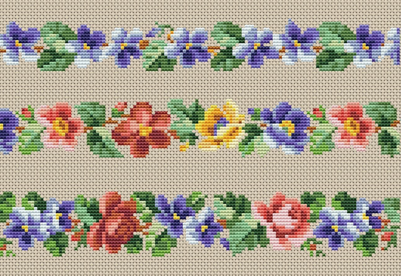 アンティーク調の花柄クロスステッチパターン：ヴィンテージ刺繍