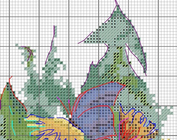タンポポページ タンポポの水彩画ブーケのクロスステッチパターン（PDFパターン