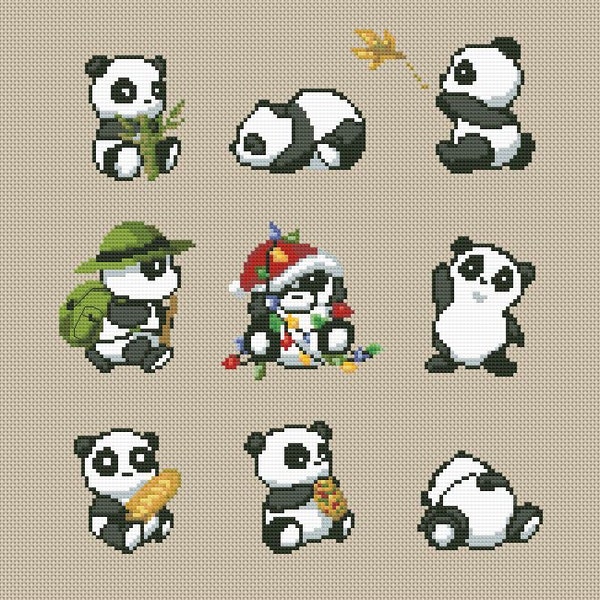 PDF Pattern Cross Stitch Panda Animal Sampler Instant Digital Download