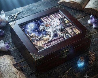 Surreales Kreuzstichmuster für ein riesiges Hundemädchen, Stickvorlage für eine mondbeschienene Stadt (PDF)