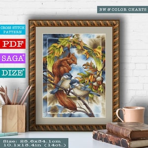 Squirrel Pattern PDF Cross Stitch Forest Animal Embroidery Lkacross Instant Digital Download