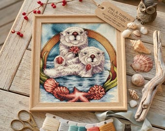 Sea Otter Cross Stitch Pattern, Couple Love, Coastal Nursery Decor (PDF Download)