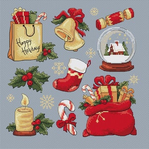 Christmas Sampler Stickers PDF Pattern Cross Stitch Winter Embroidery Instant Digital Download
