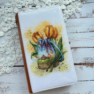 Yellow Tulips Windmill Cross Stitch Pattern, Spring Floral Embroidery PDF, Holland Landscape Chart