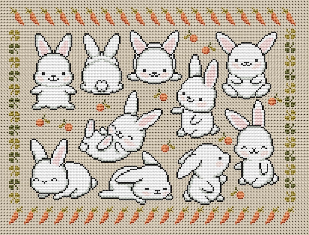 Bunny Sampler PDF Pattern Cross Stitch Animal Rabbit Primitive Instant ...