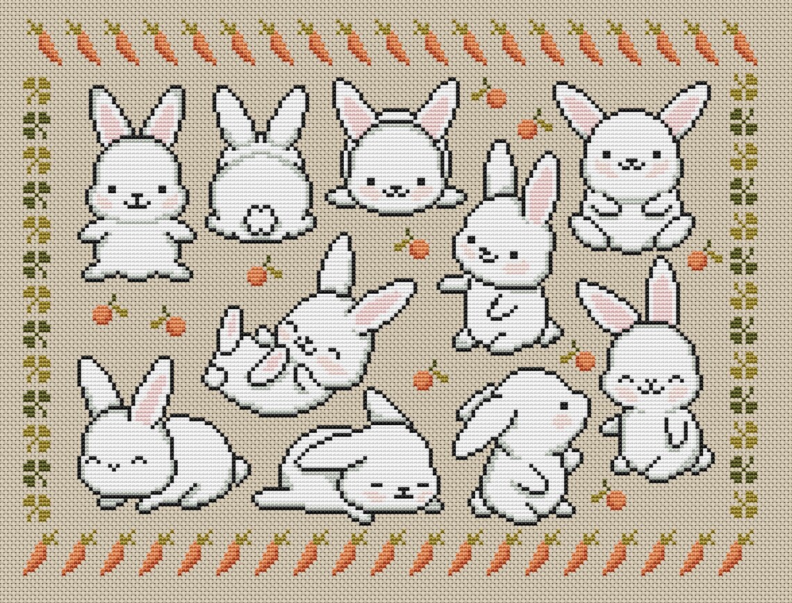Bunny Sampler PDF Pattern Cross Stitch Animal Rabbit Primitive Instant ...