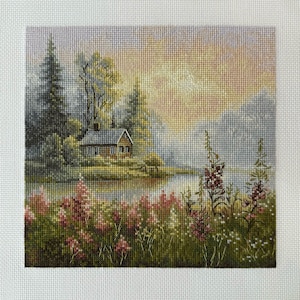 PDF Pattern Cross Stitch Dawn Summer Nature Forest Cabin Landscape StitchBoom Embroidery Instant Digital Download