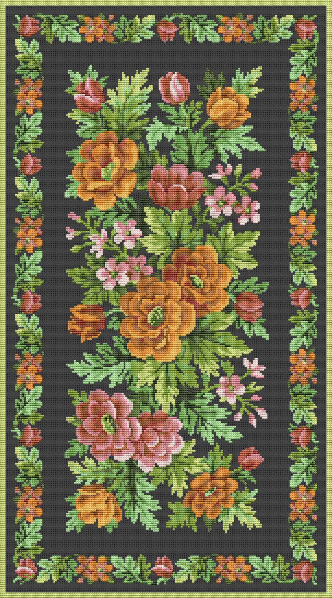 Vintage Floral Tapestry Cross Stitch Pattern: Antique Embroidery