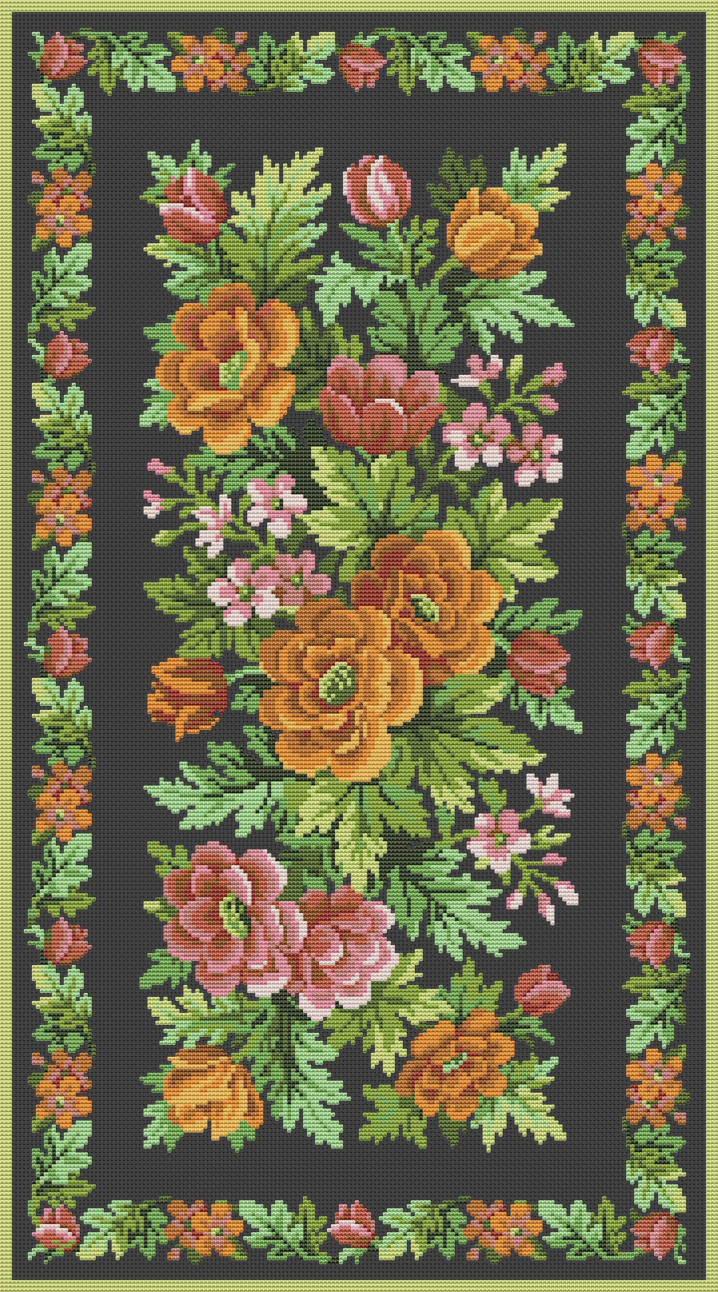 Vintage Floral Tapestry Cross Stitch Pattern: Antique Embroidery