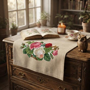 1840 Vintage Roses Cross Stitch Pattern, Antique Floral Garland Embroidery Chart, Victorian Botanical Needlepoint  Historic Flower Bouquet