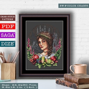 Persephone Lady Goddess Pattern PDF Cross Stitch Woman Embroidery Lkacross Instant Digital Download