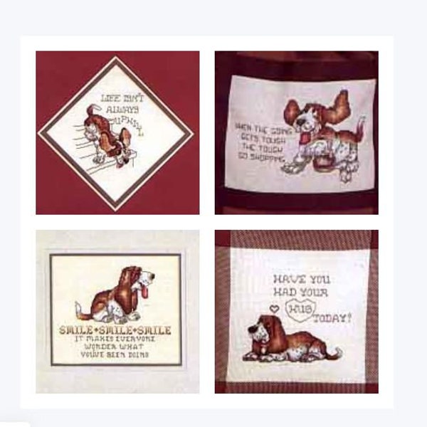 12 PDF Vintage Pattern Cross Stitch Hush Puppies Embroidery Instant Digital Download Basset Hound Dog