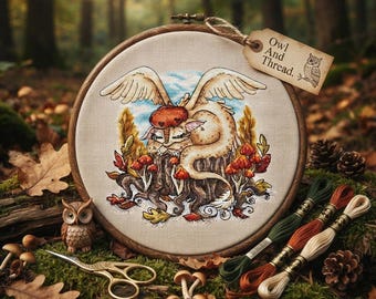 Kreuzstichmuster „Schlafender Drache“, Stickvorlage „Herbstpilze“ (PDF)