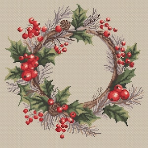 Winter Wreath Pattern PDF Cross Stitch Christmas New Year Embroidery Instant Digital Download