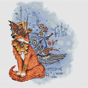 Steampunk Fox Animal Pattern Cross Stitch PDF Instant Digital Download