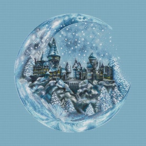 PDF Pattern Cross Stitch Magic Castle Fantasy Moon Embroidery Instant Digital Download