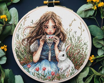 Alice im Wunderland Kreuzstichmuster: Kaninchen Fantasie (PDF-Muster)