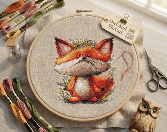 Kreuzstichmuster „Schlafender Fuchs“, Stickvorlage für Waldtiere (PDF)