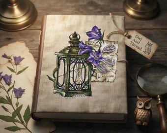 Vintage-Laternen-Glockenblume Kreuzstichmuster, Botanische Blumenstickvorlage (PDF)