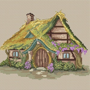 Forest House PDF Cross Stitch Pattern Summer Home Fantasy Instant Digital Download