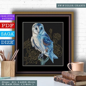 Owl Bird Pattern PDF Cross Stitch Night Embroidery Lkacross Instant Digital Download