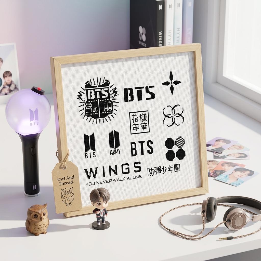 BTSクロスステッチパターンセット、K-POPロゴ刺繍（PDFダウンロード