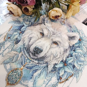 Polar Bear Catcher Pattern PDF Cross Stitch Forest Animal Embroidery Lkacross Instant Digital Download