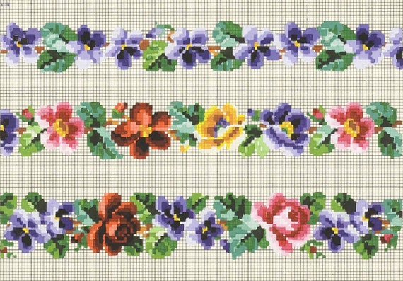 アンティーク調の花柄クロスステッチパターン：ヴィンテージ刺繍