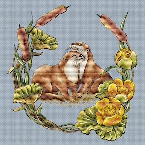 Otter PDF Pattern Cross Stitch Summer Water Animal Nature Embroidery Printable Instant Digital Download