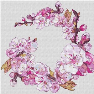 PDF Cross Stitch Pattern Sakura Wreath Flower Instant Digital Download